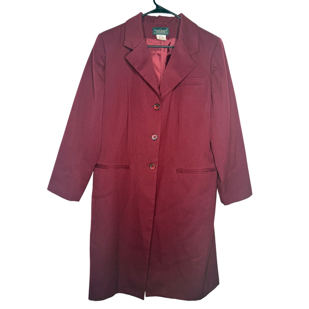 Vtg Harve Benard Long Wool Coat 14W Quiet Luxury Fall Business Burgundy Deep Red